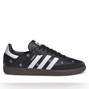 Adidas Samba Black with White and Blue Floral Accents